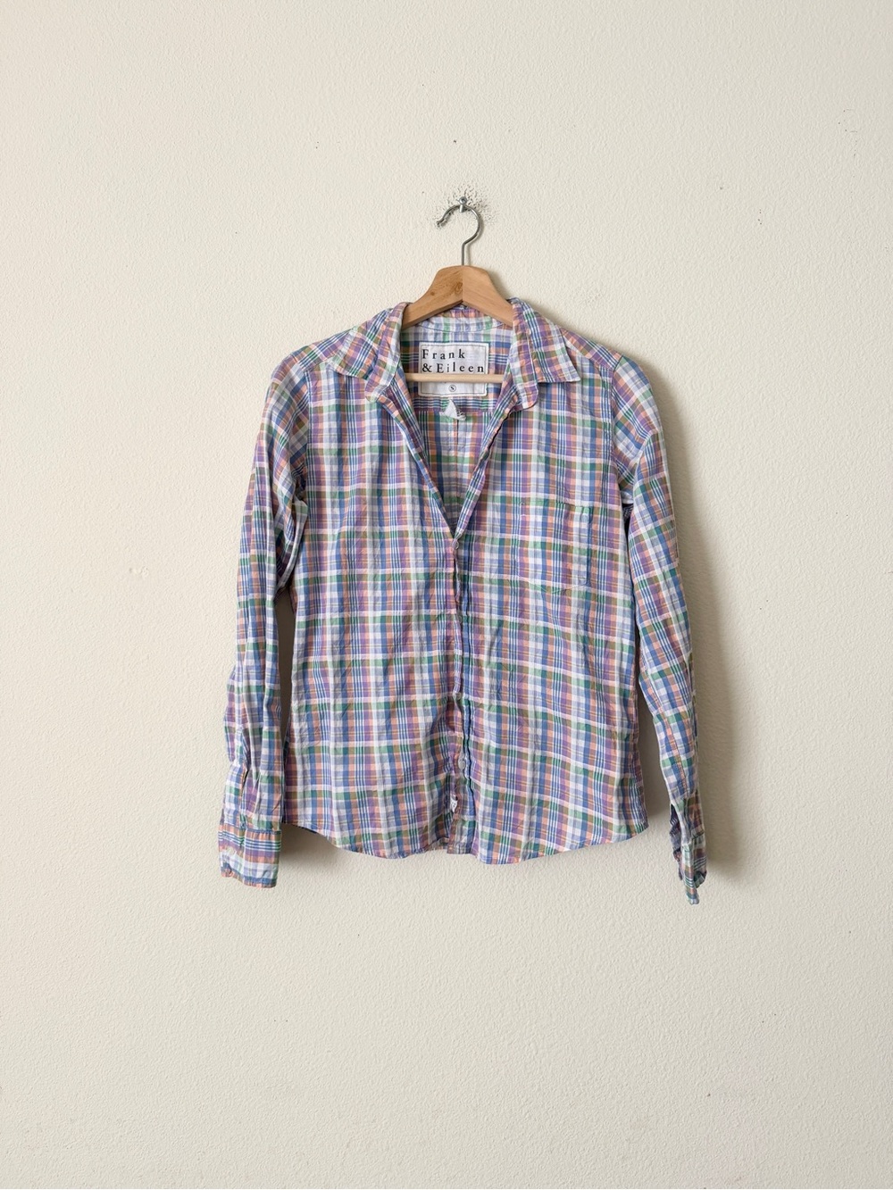Frank & Eileen SMALL Barry blue plaid long sleeve button up shirt 100% cotton